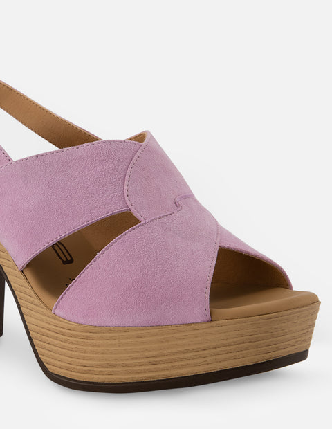 Sandalia de tacón alto en ante color morado para mujer