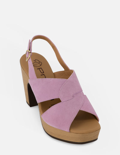 Sandalia de tacón alto en ante color morado para mujer
