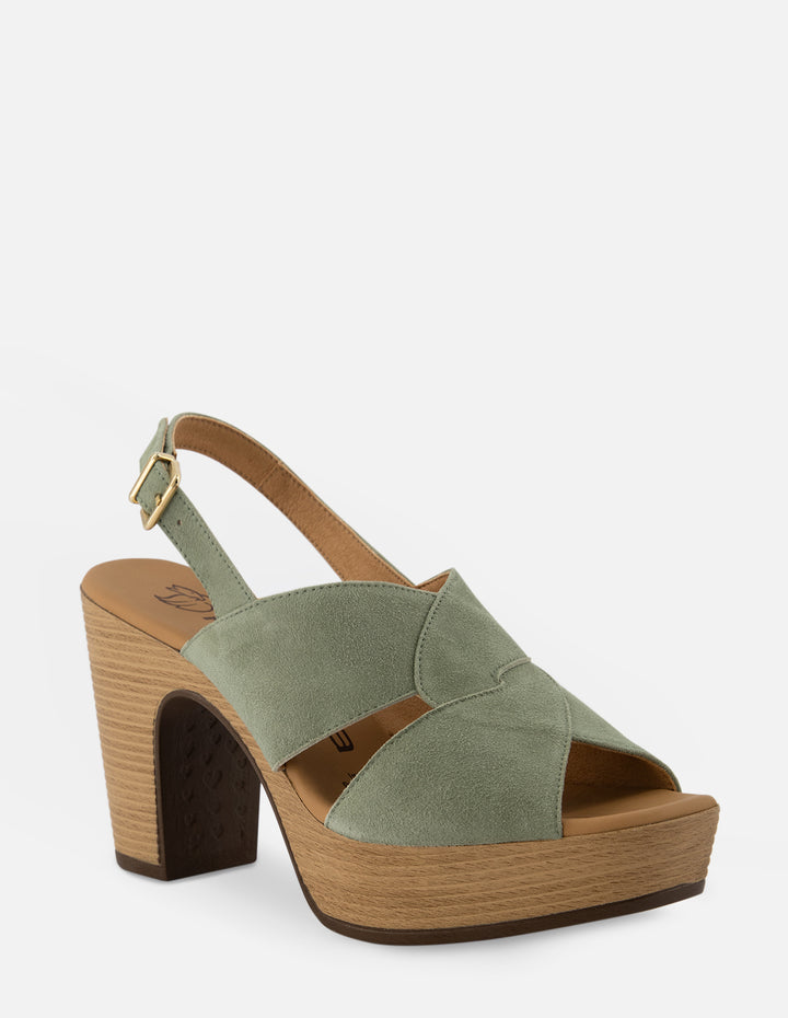 Sandalia de tacón alto en ante color verde para mujer