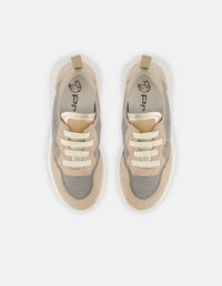 Tenis de piel para mujer color beige con detalles de ante