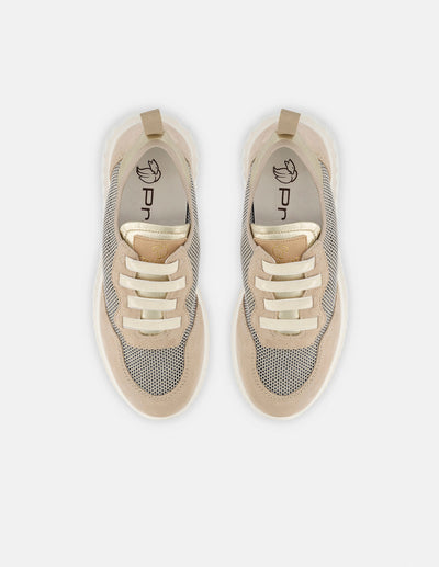 Tenis de piel para mujer color beige con detalles de ante