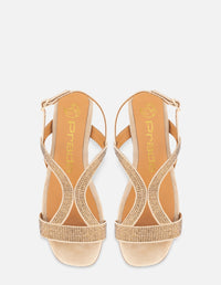 Sandalia de piso con pedrería en color beige para mujer
