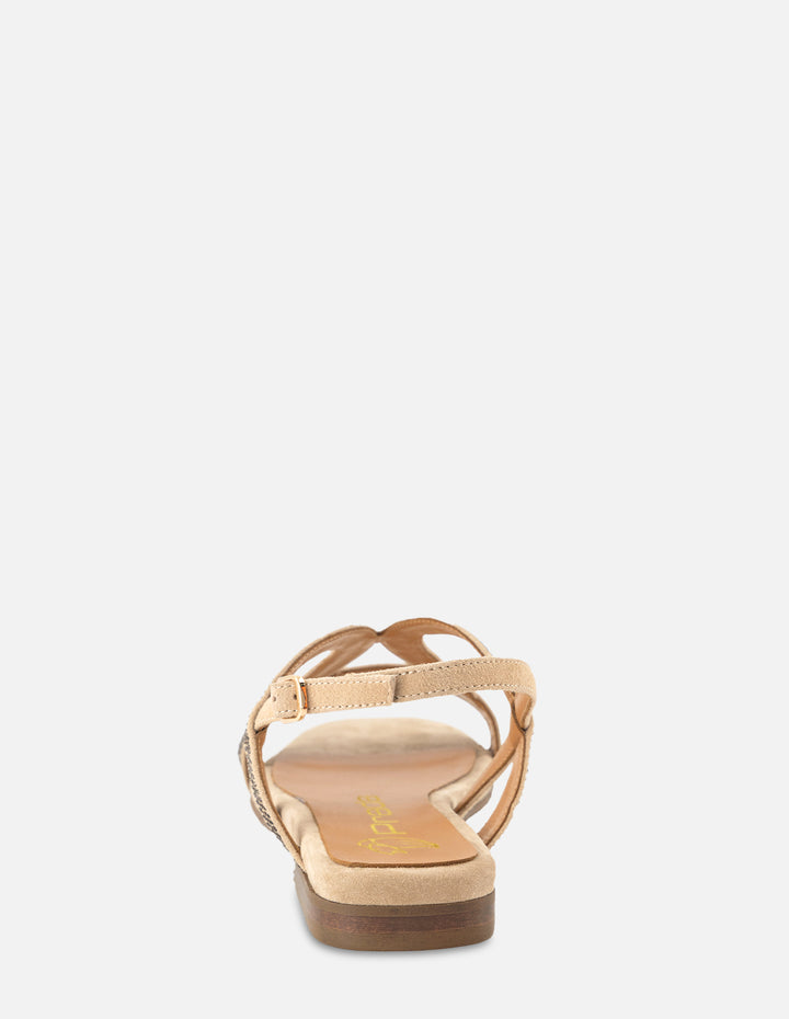 Sandalia de piso con pedrería en color beige para mujer