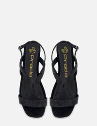 Sandalia de piso con pedrería en color negro para mujer