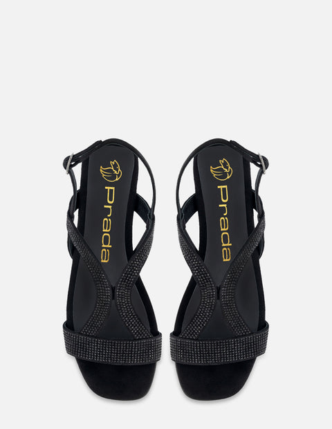 Sandalia de piso con pedrería en color negro para mujer