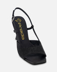 Sandalia de tacón medio con pedrería en color negro para mujer