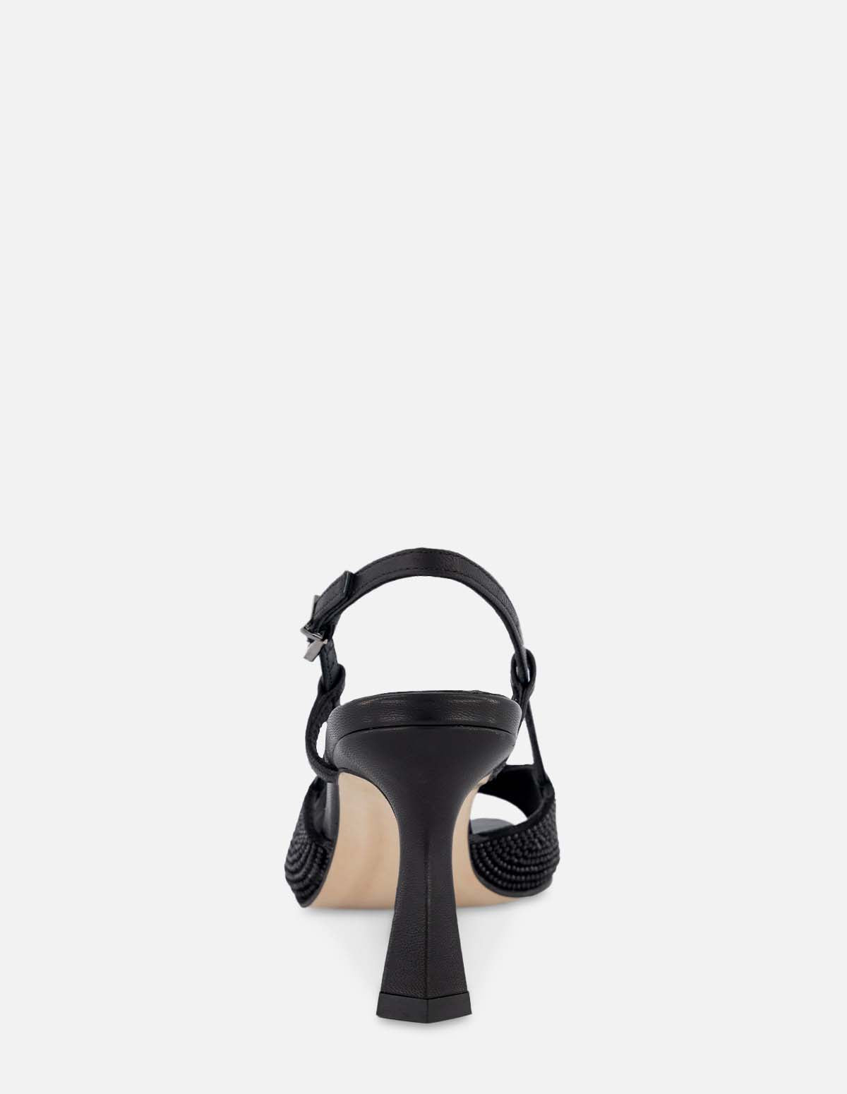 Sandalia de tacón medio con pedrería en color negro para mujer