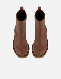 Botines para mujer con tacón color cuero en lycra y detalles en blanco