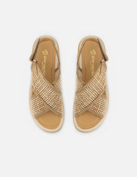 Sandalia textil para mujer color topo con detalle de pulsera