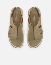 Sandalia de ante para mujer color caqui con pulsera