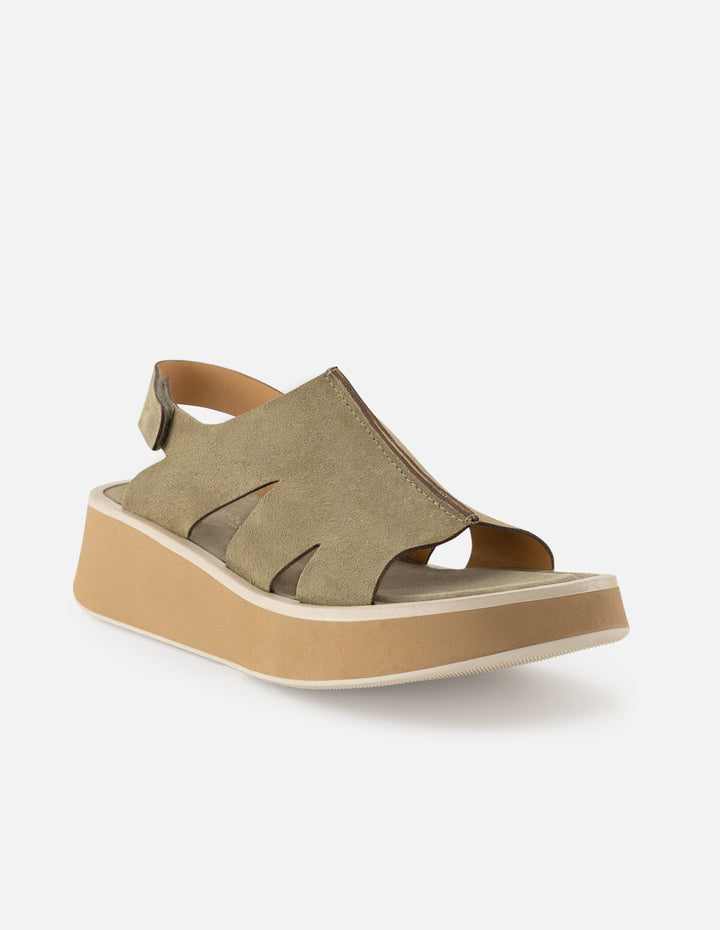 Sandalia de ante para mujer color caqui con pulsera