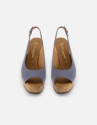 Sandalias de piel para mujer color azul con detalles dorados