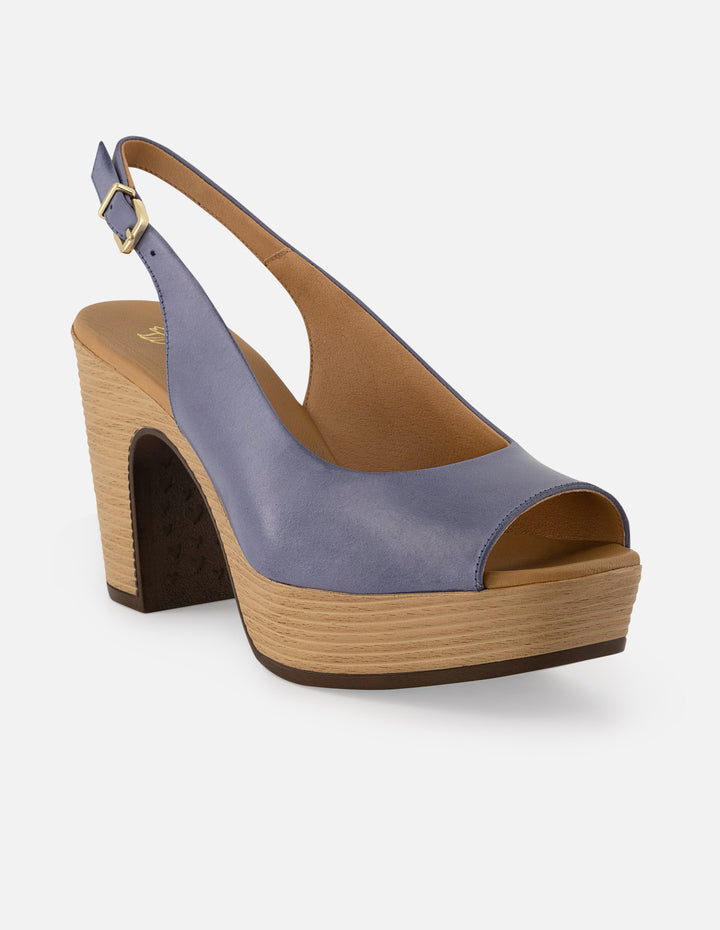 Sandalias de piel para mujer color azul con detalles dorados