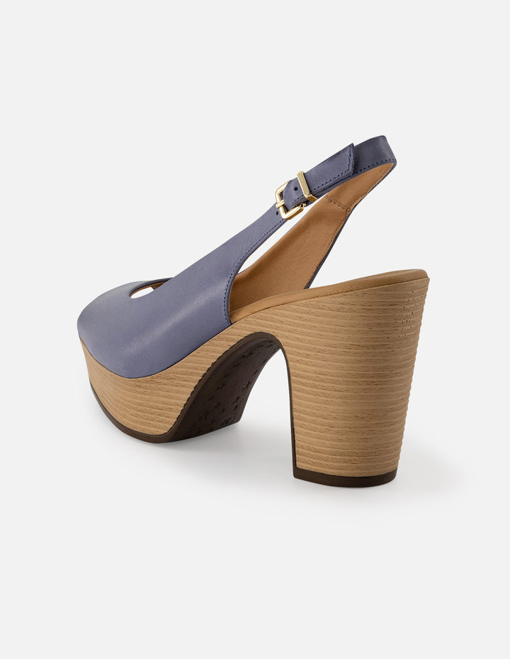 Sandalias de piel para mujer color azul con detalles dorados