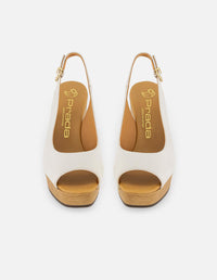 Sandalias blancas en piel para mujer con plataforma efecto madera