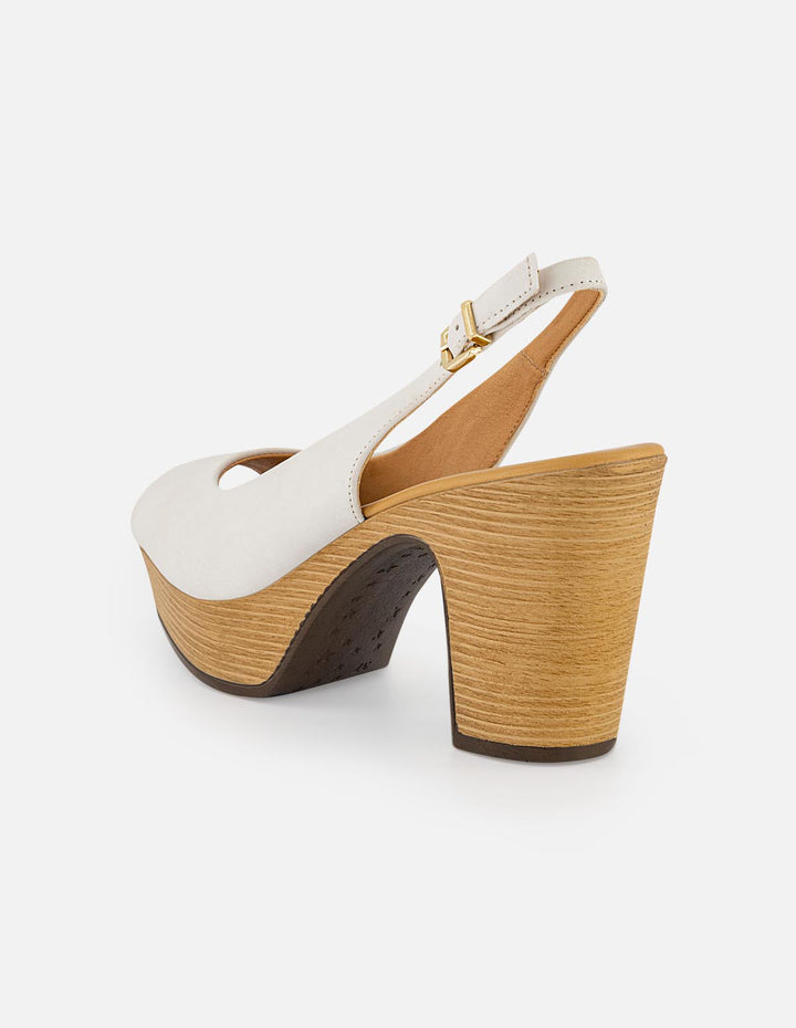 Sandalias blancas en piel para mujer con plataforma efecto madera