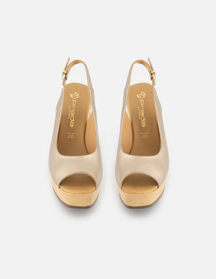 Sandalias de piel para mujer color bronce con detalles dorados