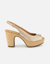 Sandalias de piel para mujer color bronce con detalles dorados