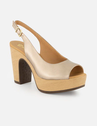 Sandalias de piel para mujer color bronce con detalles dorados