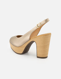 Sandalias de piel para mujer color bronce con detalles dorados