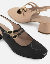 Mercedes de charol para mujer color negro con pulseras