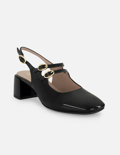 Mercedes de charol para mujer color negro con pulseras