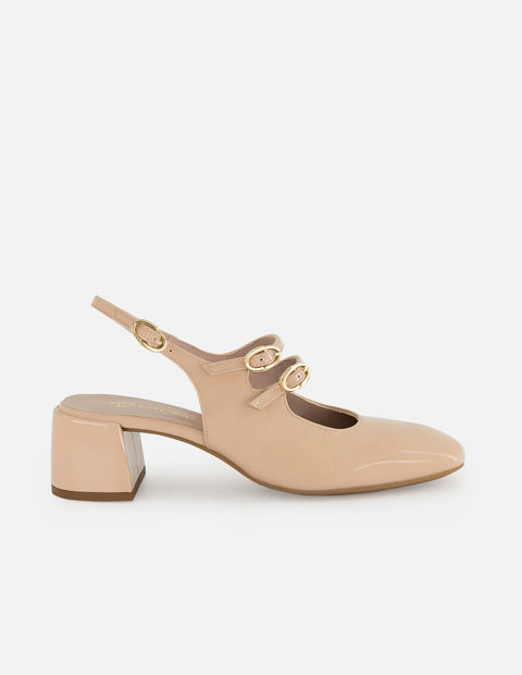 Mercedes de charol para mujer color nude con pulseras