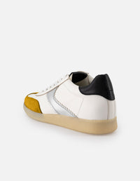 Tenis multicolor de ante para mujer con piel metalizada