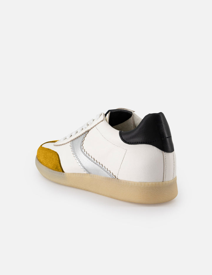 Tenis multicolor de ante para mujer con piel metalizada