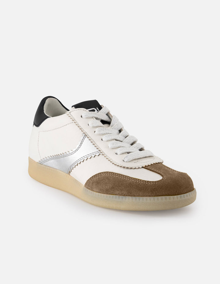 Tenis multicolor de ante para mujer con piel metalizada