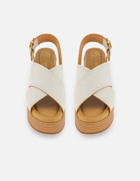 Sandalias blancas en piel para mujer con tacón madera