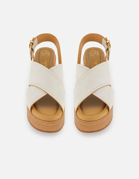 Sandalias blancas en piel para mujer con tacón madera