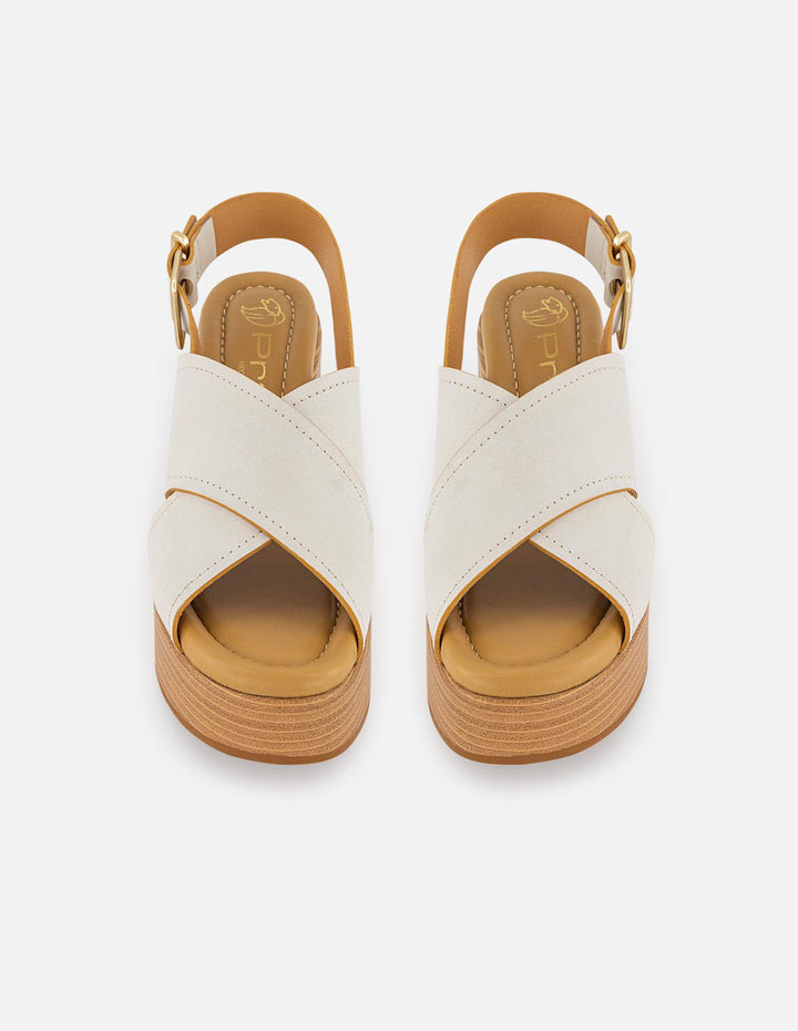 Sandalias blancas en piel para mujer con tacón madera