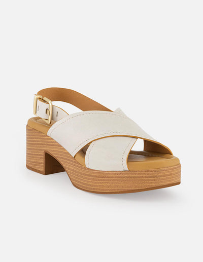 Sandalias blancas en piel para mujer con tacón madera