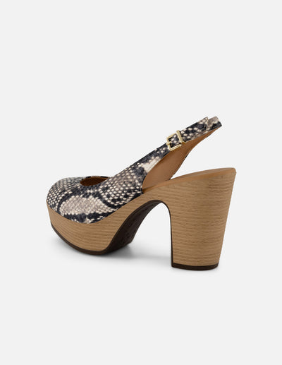 Sandalias blancas tipo serpiente para mujer con tacón madera