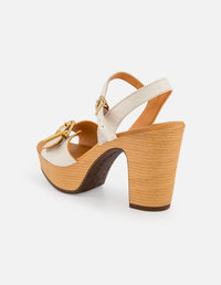 Sandalias blancas en piel para mujer con tacón madera