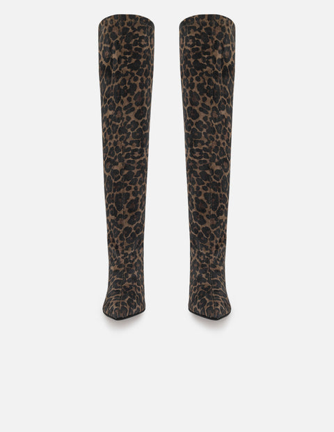 Bota animal print de lycra de mujer tacón 8 cm