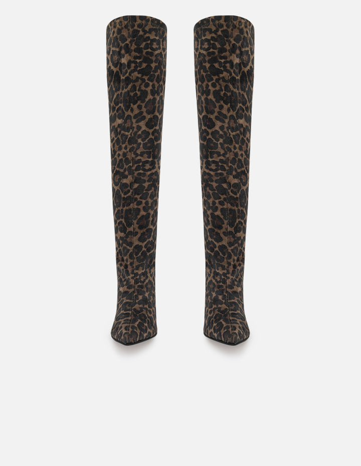 Bota animal print de lycra de mujer tacón 8 cm