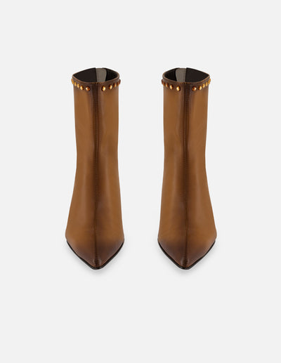 Botines color cuero piel de mujer adornos color dorado Pd