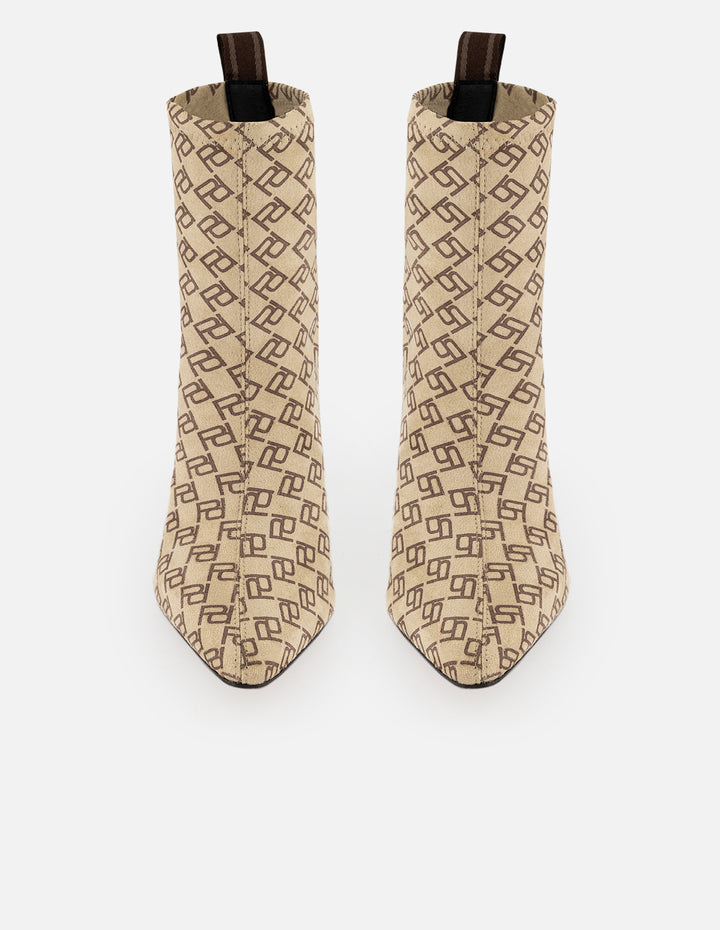 Botines color cuero lycra de mujer estampado Pd botón león