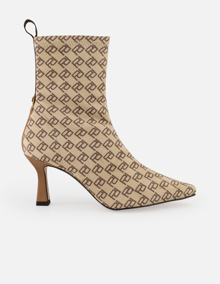 Botines color cuero lycra de mujer estampado Pd botón león