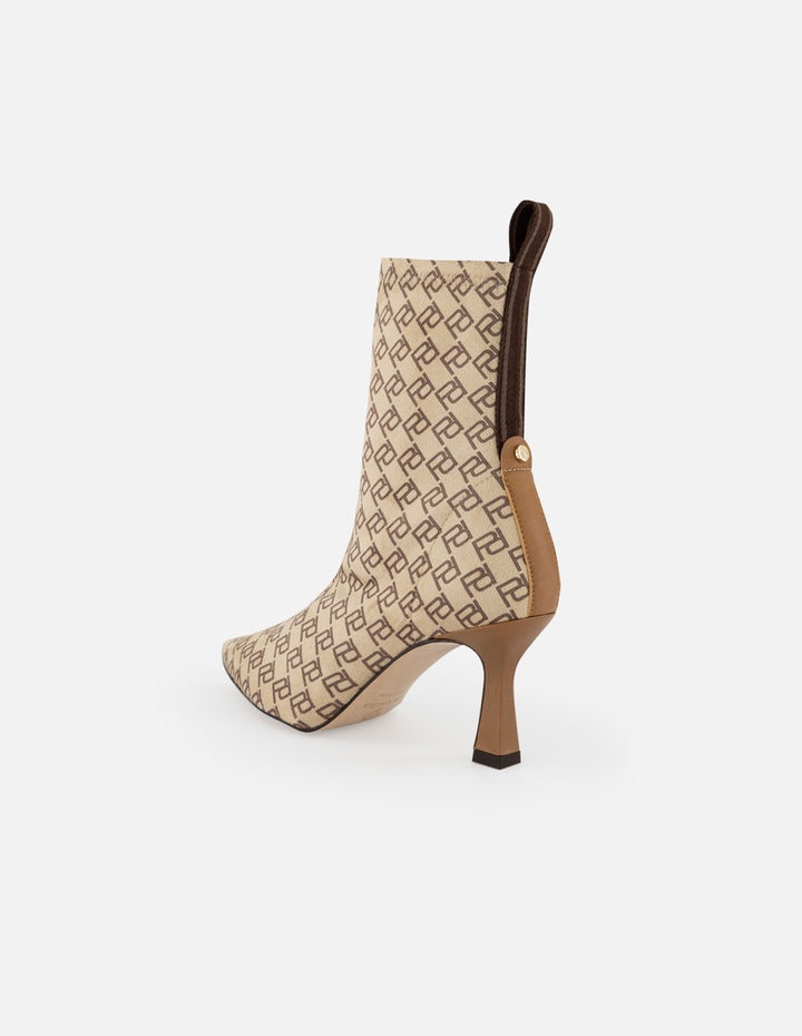 Botines color cuero lycra de mujer estampado Pd botón león