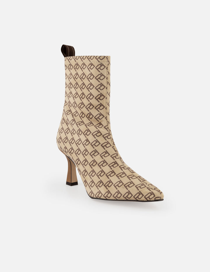 Botines color cuero lycra de mujer estampado Pd botón león