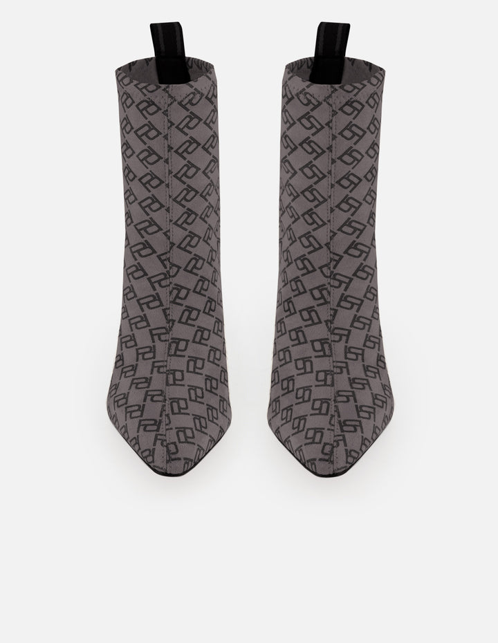 Botines gris lycra de mujer estampado Pd y botón león