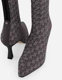 Botines gris lycra de mujer estampado Pd y botón león