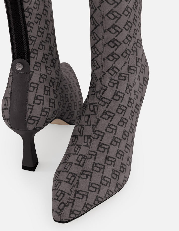 Botines gris lycra de mujer estampado Pd y botón león