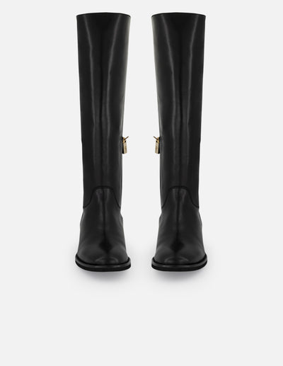 Botas negras piel de mujer con plantilla Pd y detalles color dorado