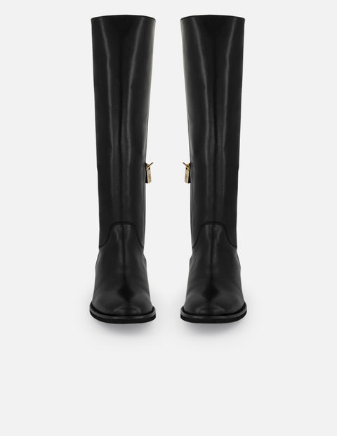 Botas negras piel de mujer con plantilla Pd y detalles color dorado