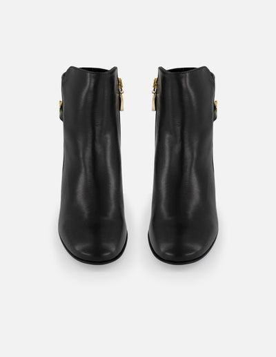 Botines negros piel de mujer adorno lateral color dorado Pd