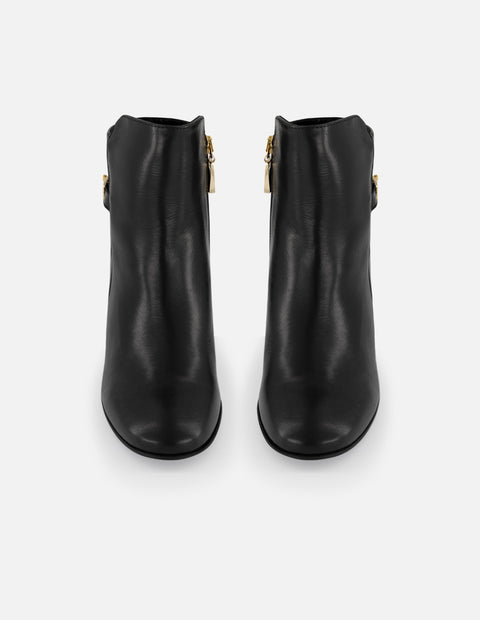 Botines negros piel de mujer adorno lateral color dorado Pd